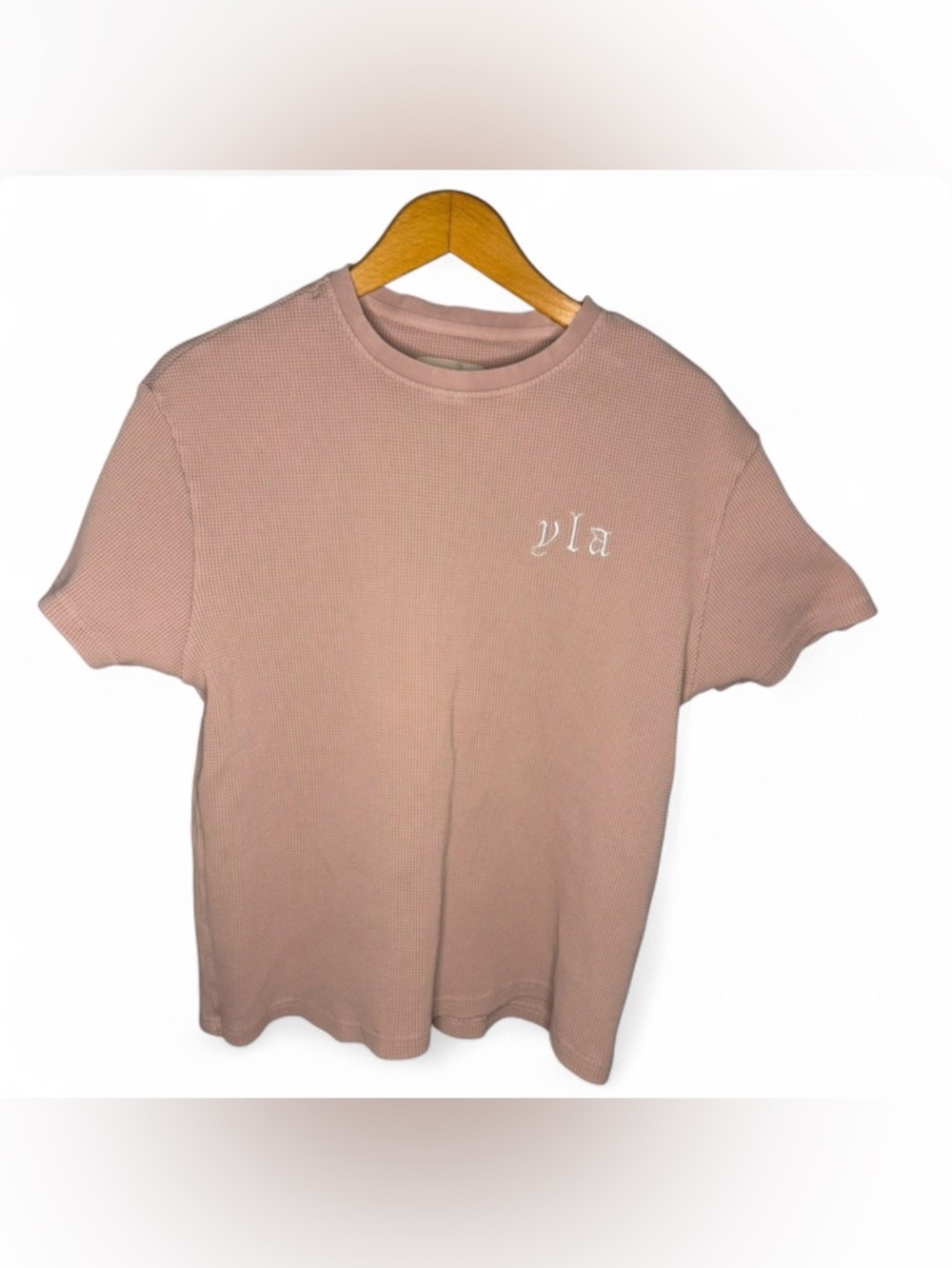 YoungLA Waffle Knit Tee Beige Logo Shirt Size Small‎